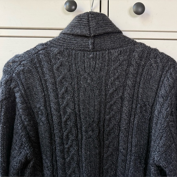 Aran Men’s Shawl Collar Cardigan 100% Merino Wool Sweater Jacket size M button - Picture 13 of 16